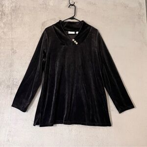 D & Co Active Black Velour Tunic Top Womens Sz Large